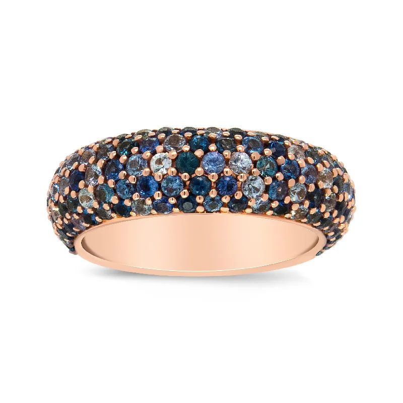 vintage-inspired engagement rings-18K Rose Gold Multi Row Blue Sapphire Domed Top Band Ring