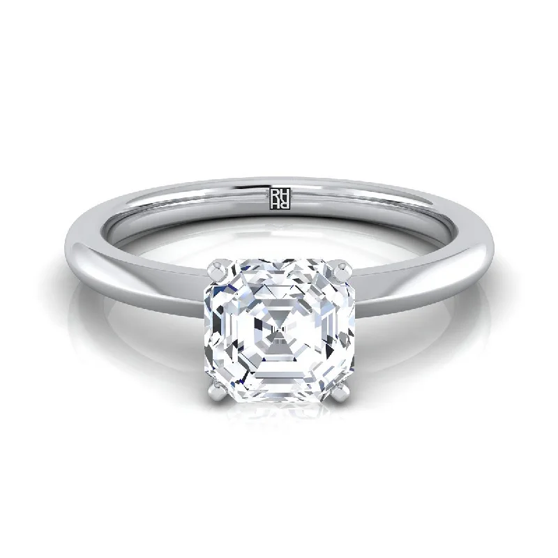 solitaire wedding rings for women-18K White Gold Asscher Cut  Petite Knife Edge Solitaire Engagement Ring