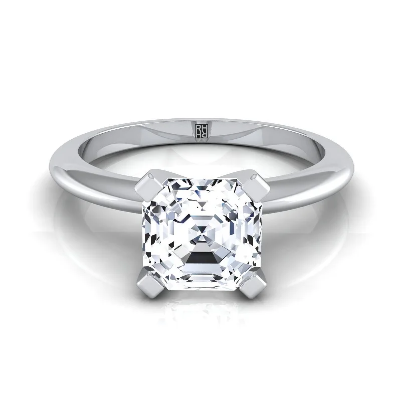 women’s diamond rings with white gold bands-18K White Gold Asscher Cut  Classic Low Base Solitaire Engagement Ring