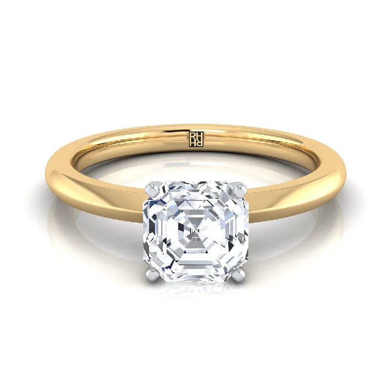 classic wedding bands for women-18K Yellow Gold Asscher Cut  Petite Knife Edge Solitaire Engagement Ring