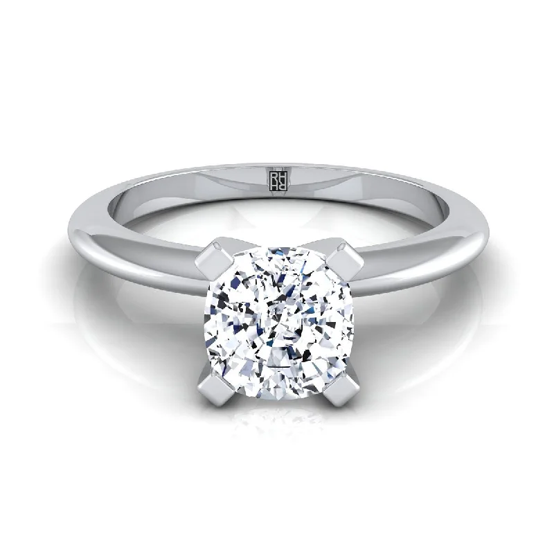 engagement rings with a diamond center stone-18K White Gold Cushion  Classic Low Base Solitaire Engagement Ring