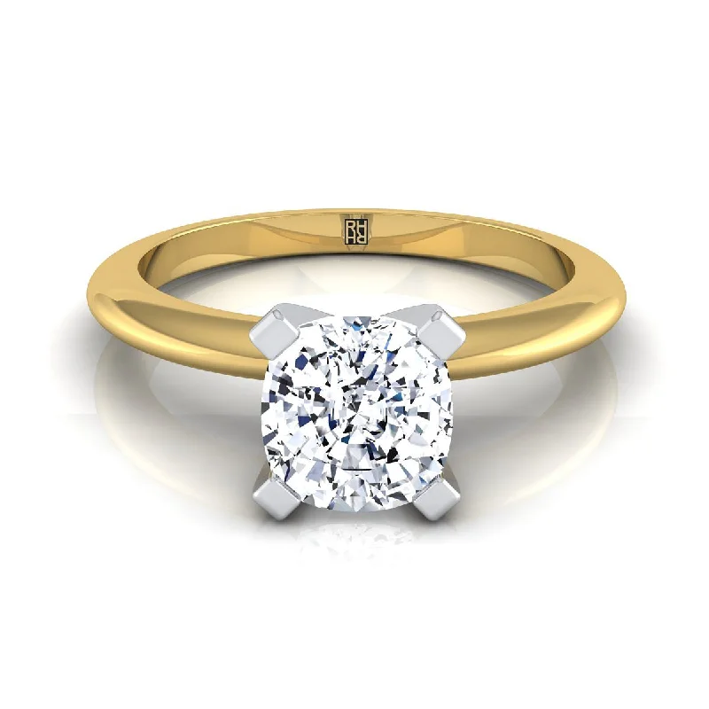 rings for women with large diamonds-18K Yellow Gold Cushion  Classic Low Base Solitaire Engagement Ring