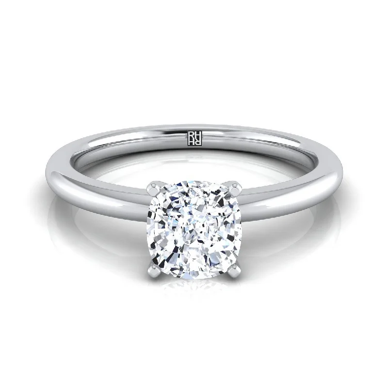 unique promise rings with engravings-18K White Gold Cushion  Round Comfort Fit Claw Prong Solitaire Engagement Ring