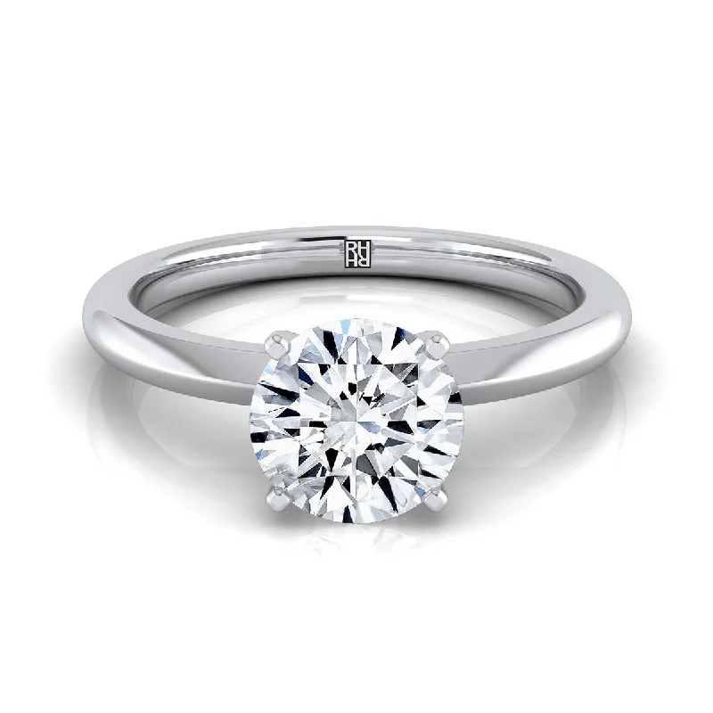 stackable rings with diamonds-18K White Gold Round Brilliant  Petite Knife Edge Solitaire Engagement Ring