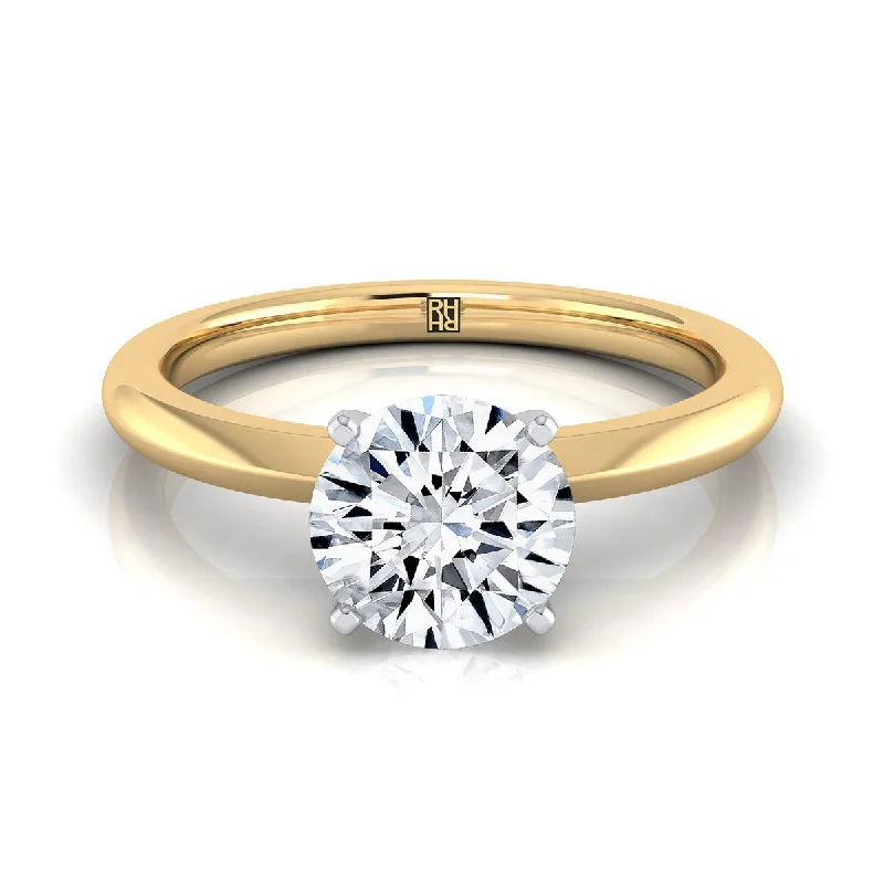 luxury engagement rings for women-18K Yellow Gold Round Brilliant  Petite Knife Edge Solitaire Engagement Ring