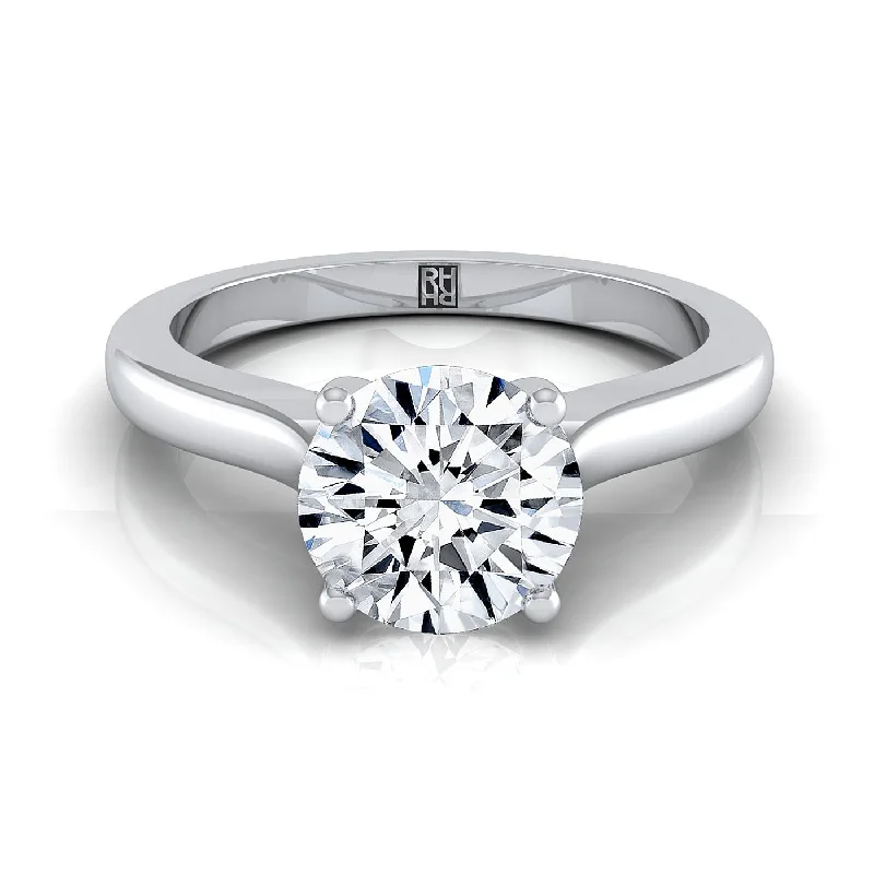 wedding bands with large diamonds-18K White Gold Round Brilliant Comfort Fit Cathedral Solitaire Diamond Engagement Ring