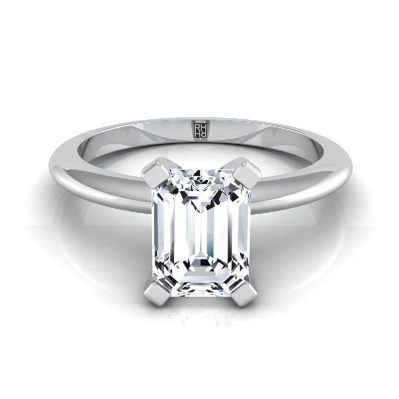 silver engagement rings with gemstones-18K White Gold Emerald Cut  Classic Low Base Solitaire Engagement Ring