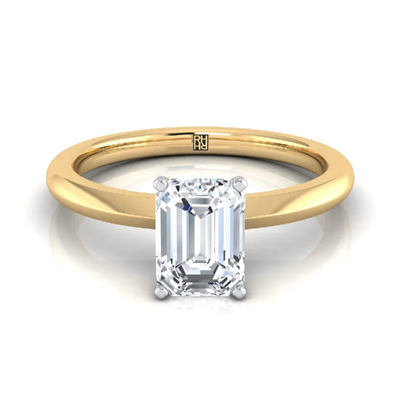 women’s engagement rings with aquamarine-18K Yellow Gold Emerald Cut  Petite Knife Edge Solitaire Engagement Ring