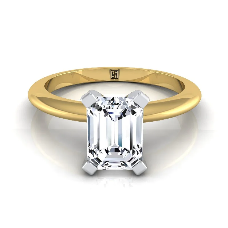 wedding rings with blue sapphires-18K Yellow Gold Emerald Cut  Classic Low Base Solitaire Engagement Ring