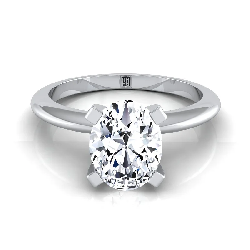 platinum engagement rings with side stones-18K White Gold Oval  Classic Low Base Solitaire Engagement Ring