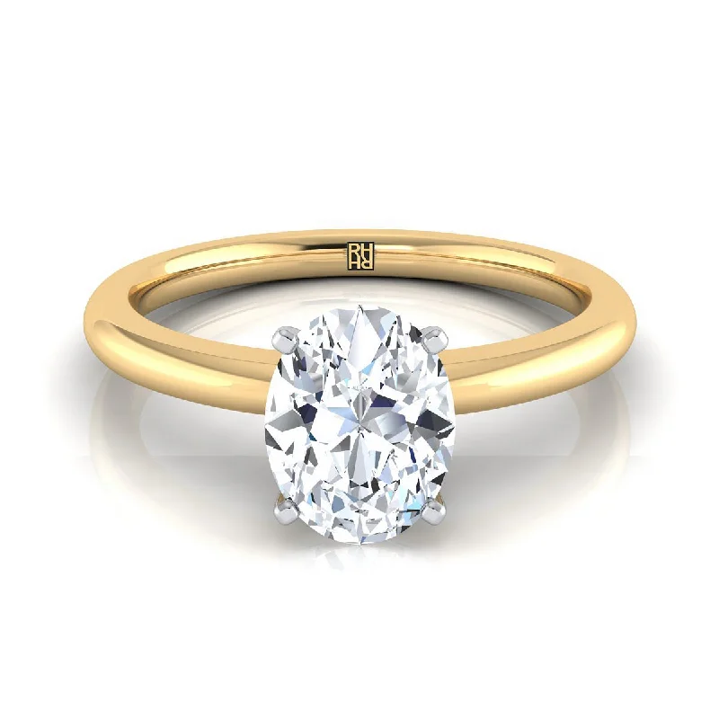 rose gold diamond rings for women-18K Yellow Gold Oval  Round Comfort Fit Claw Prong Solitaire Engagement Ring