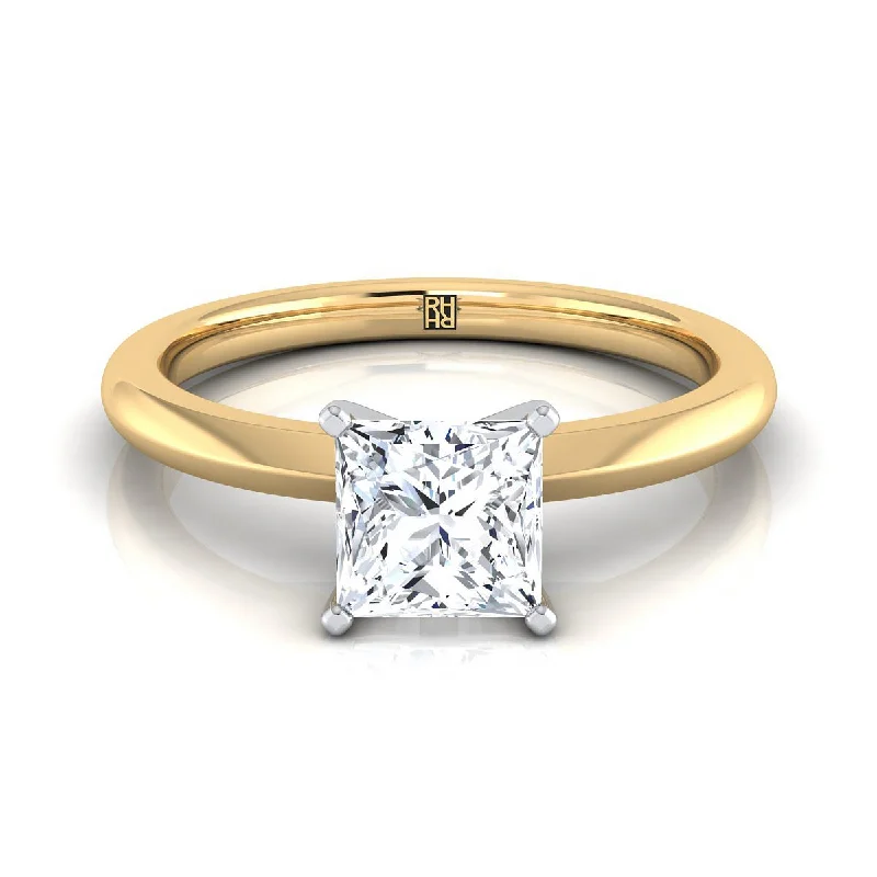 women’s gold rings with diamonds-18K Yellow Gold Princess Cut  Petite Knife Edge Solitaire Engagement Ring