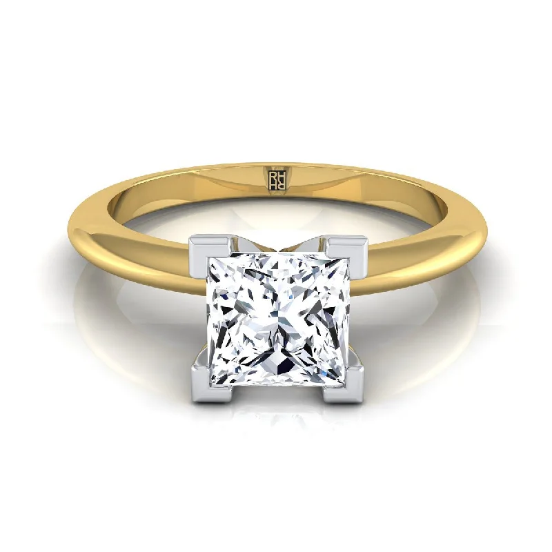 silver wedding rings with gemstone accents-18K Yellow Gold Princess Cut  Classic Low Base Solitaire Engagement Ring