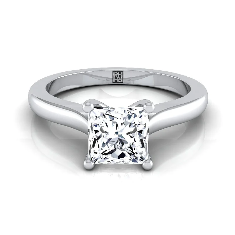 engagement rings with vintage designs-18K White Gold Princess Cut Comfort Fit Cathedral Solitaire Diamond Engagement Ring