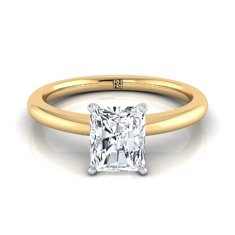 unique rings for men with diamonds-18K Yellow Gold Radiant Cut Center  Round Comfort Fit Claw Prong Solitaire Engagement Ring