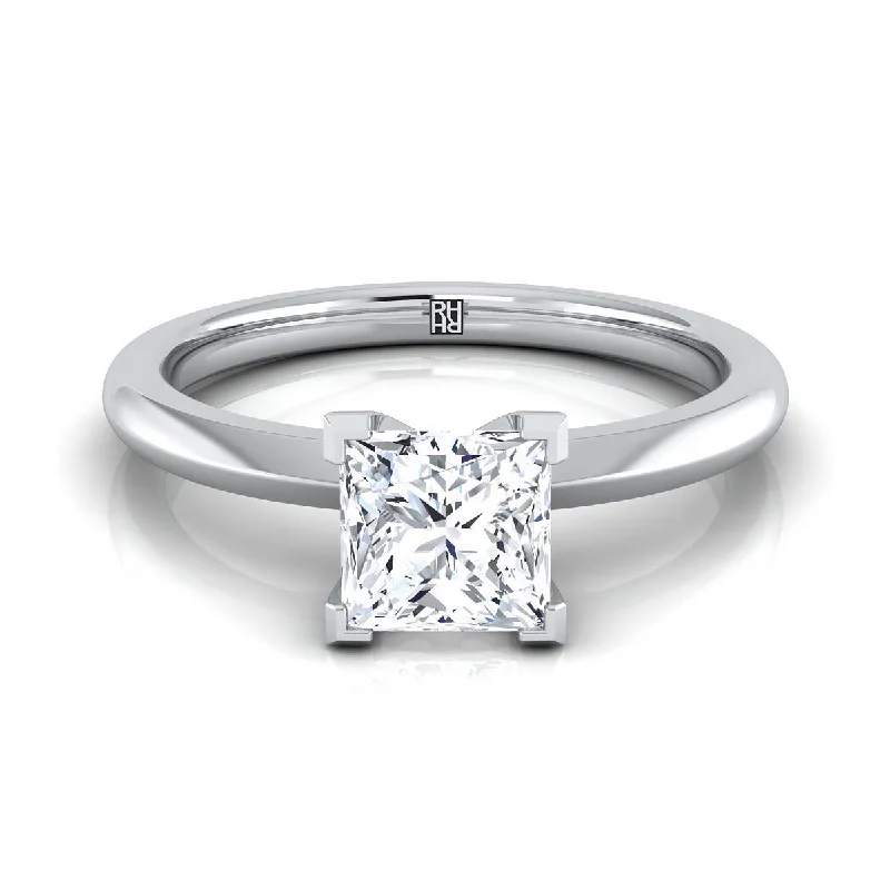 custom-designed wedding rings for men-18K White Gold Princess Cut  Petite Knife Edge Solitaire Engagement Ring