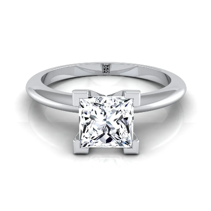 gold wedding rings with small diamonds-18K White Gold Princess Cut  Classic Low Base Solitaire Engagement Ring