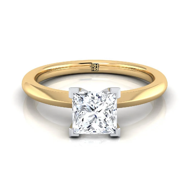 diamond engagement rings with halo-18K Yellow Gold Princess Cut  Petite Knife Edge Solitaire Engagement Ring