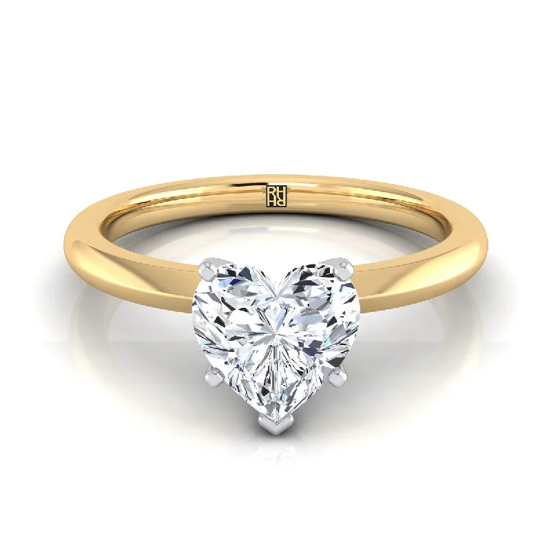 men’s wedding rings with engraving-18K Yellow Gold Heart Shape Center  Petite Knife Edge Solitaire Engagement Ring