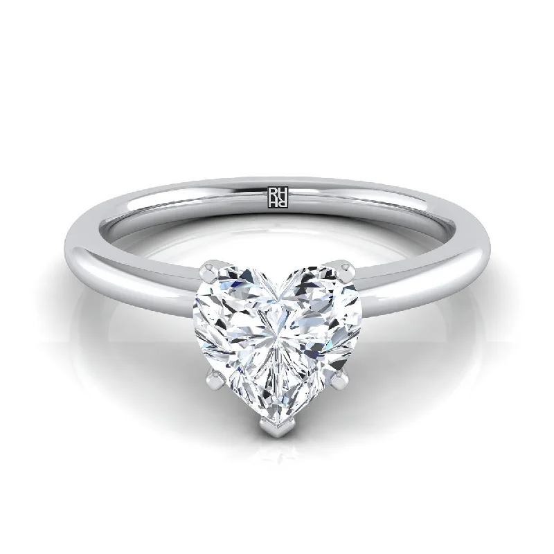 engagement rings with multi-stone designs-18K White Gold Heart Shape Center  Round Comfort Fit Claw Prong Solitaire Engagement Ring