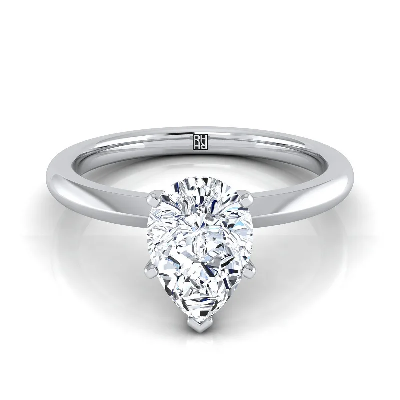 unique silver engagement rings for women-18K White Gold Pear Shape Center  Petite Knife Edge Solitaire Engagement Ring