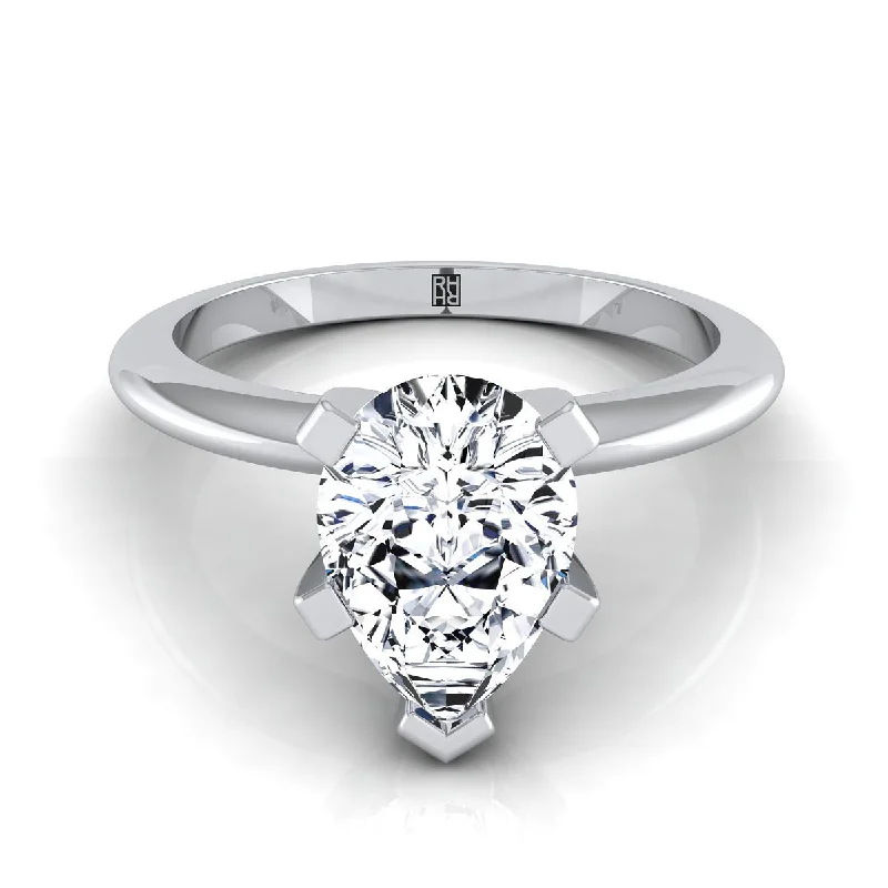 diamond rings with multi-stone settings-18K White Gold Pear Shape Center  Classic Low Base Solitaire Engagement Ring