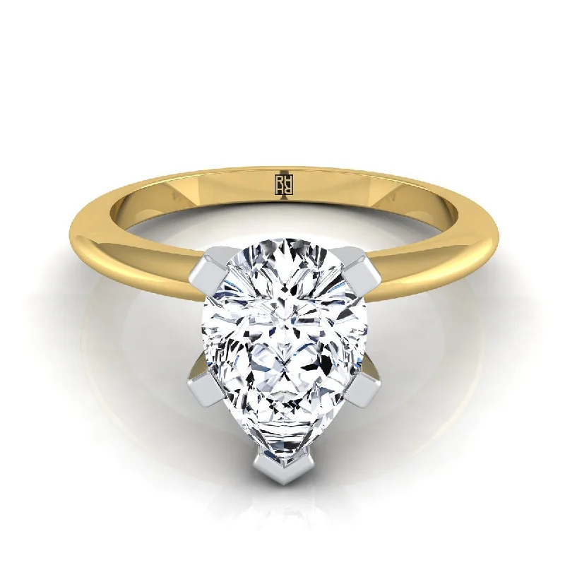 platinum diamond wedding bands-18K Yellow Gold Pear Shape Center  Classic Low Base Solitaire Engagement Ring