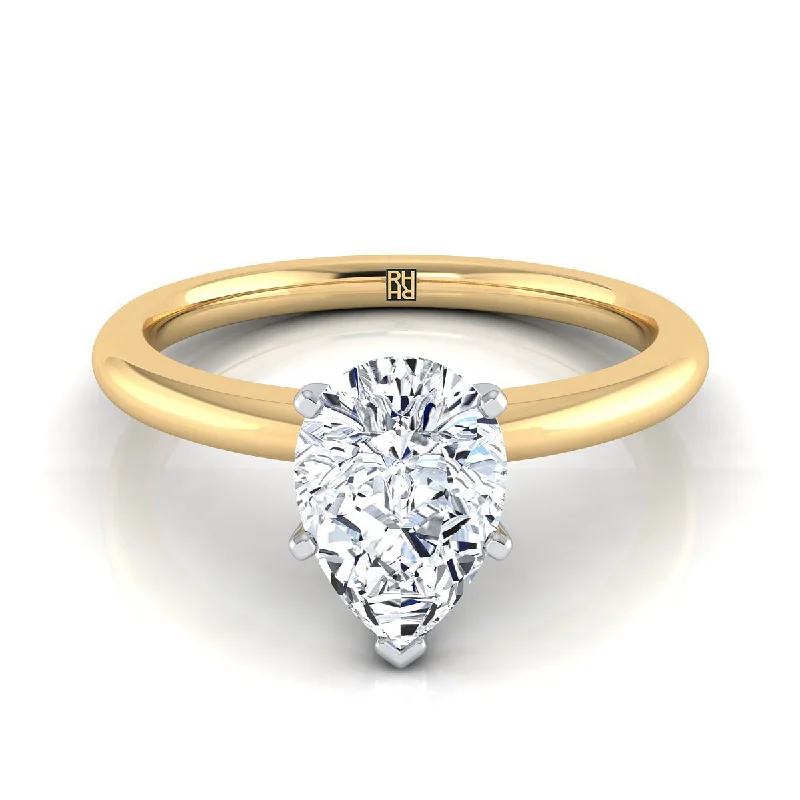 custom-designed engagement rings-18K Yellow Gold Pear Shape Center  Round Comfort Fit Claw Prong Solitaire Engagement Ring