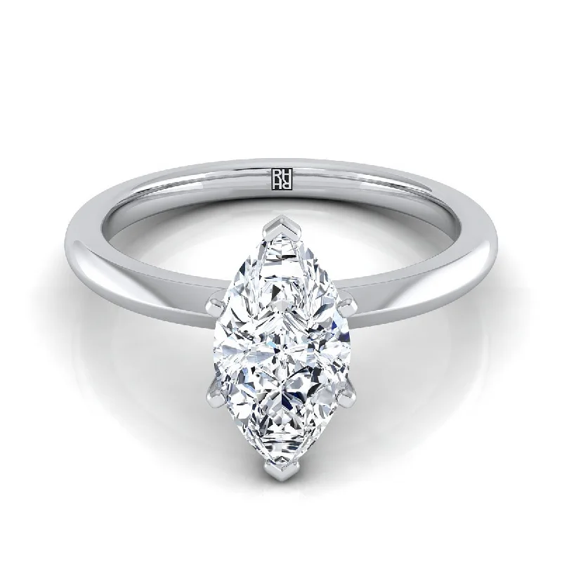 platinum wedding rings for brides-18K White Gold Marquise   Petite Knife Edge Solitaire Engagement Ring