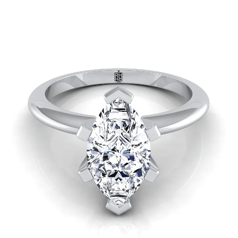 women’s bridal rings with diamonds-18K White Gold Marquise   Classic Low Base Solitaire Engagement Ring