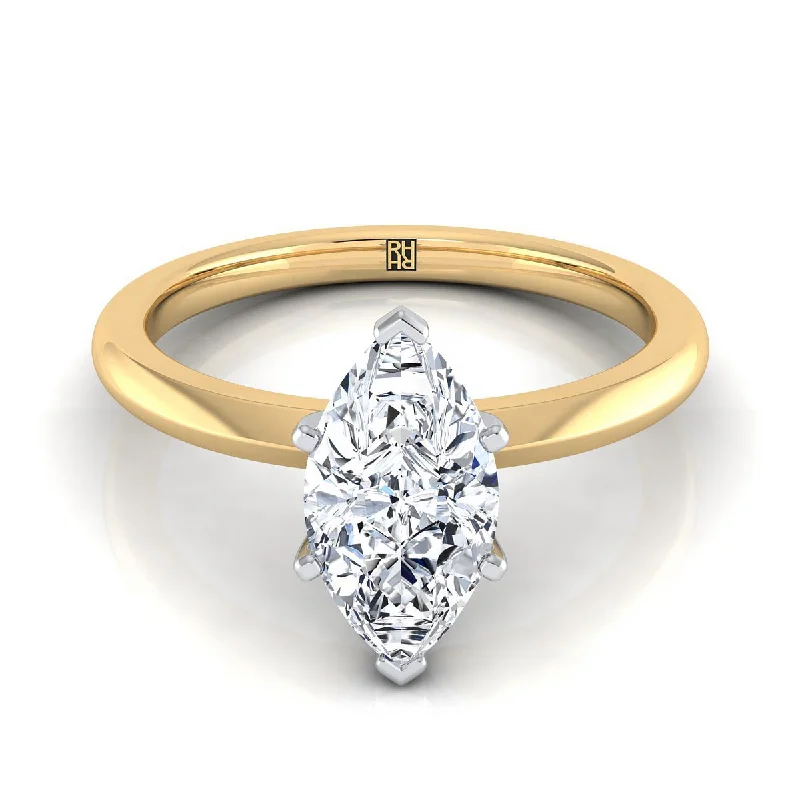 trendy gold wedding rings-18K Yellow Gold Marquise   Petite Knife Edge Solitaire Engagement Ring