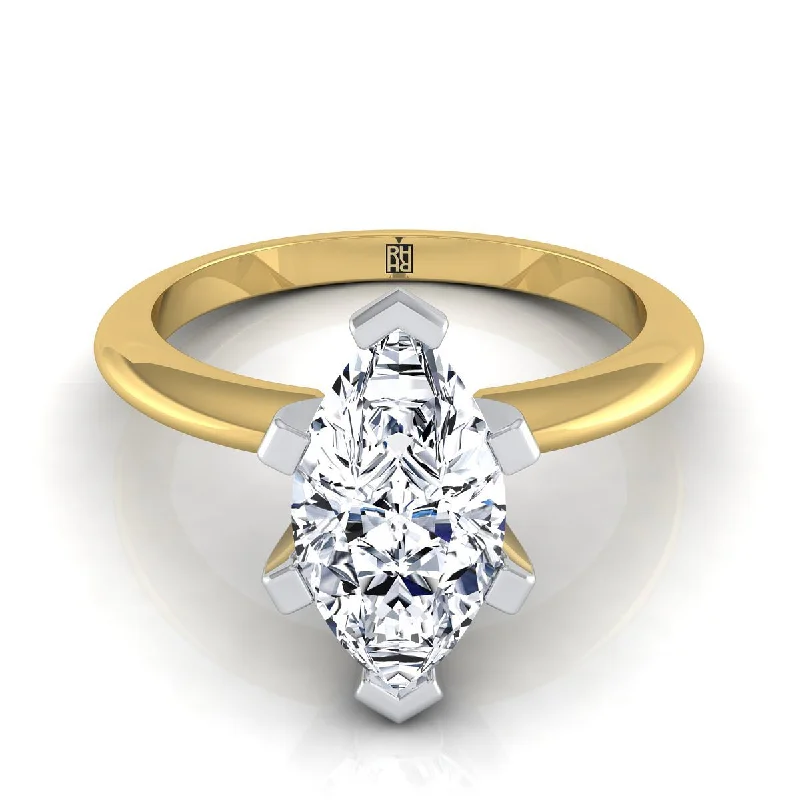 modern gold rings for men-18K Yellow Gold Marquise   Classic Low Base Solitaire Engagement Ring