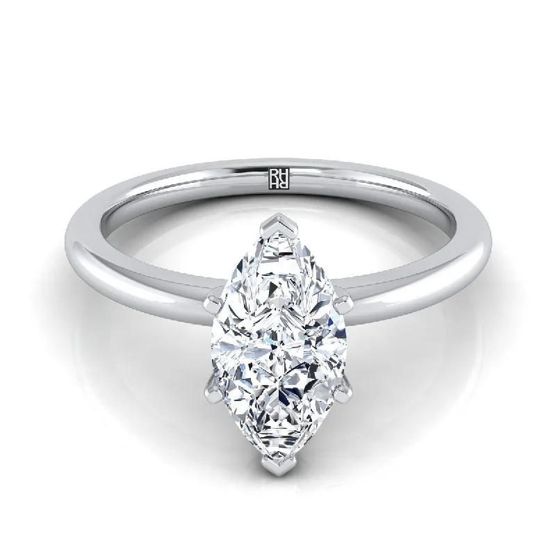 engagement rings with twisted bands-18K White Gold Marquise   Round Comfort Fit Claw Prong Solitaire Engagement Ring