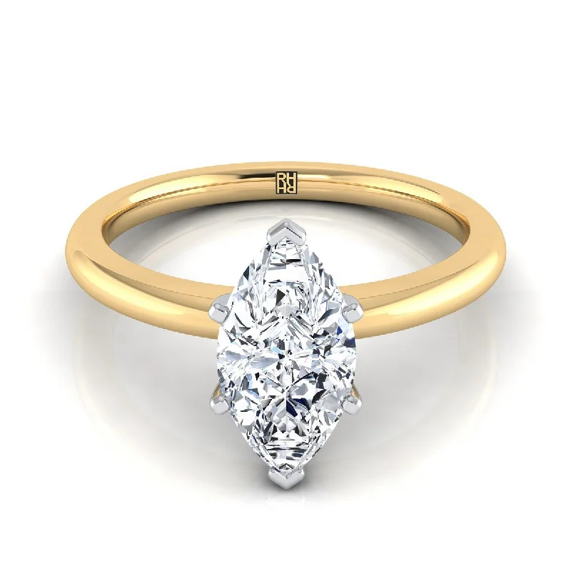 affordable diamond wedding rings-18K Yellow Gold Marquise   Round Comfort Fit Claw Prong Solitaire Engagement Ring