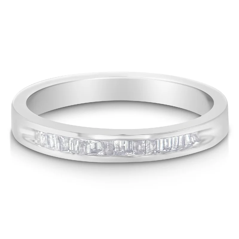 men’s classic wedding bands-.925 Sterling Silver 1/5 Cttw Diamond Channel-Set Stackable Band Ring