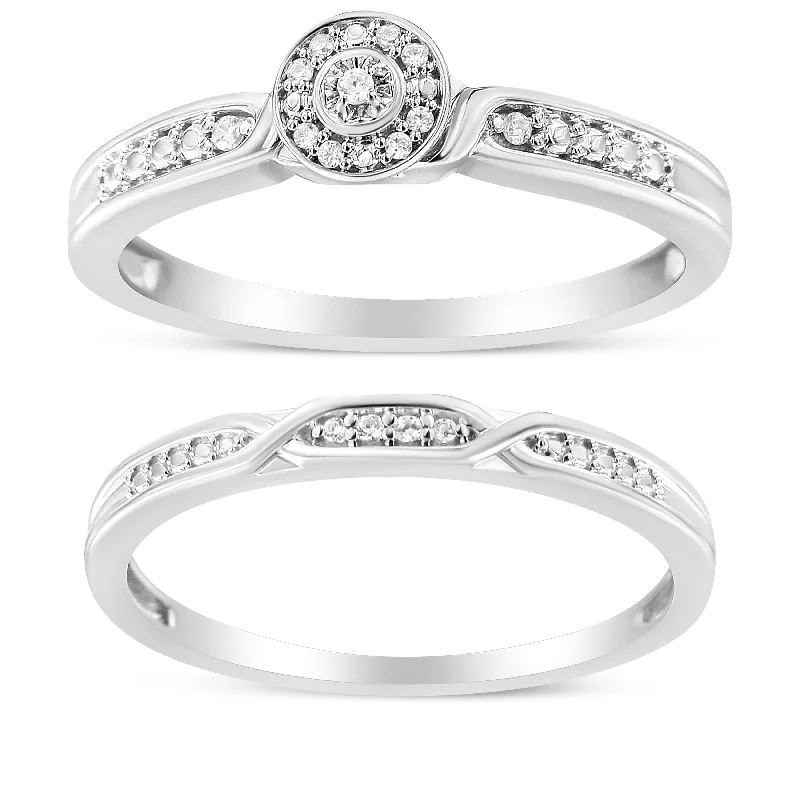 unique diamond rings for women-.925 Sterling Silver Diamond Accent Frame Twist Shank Bridal Set Ring and Band