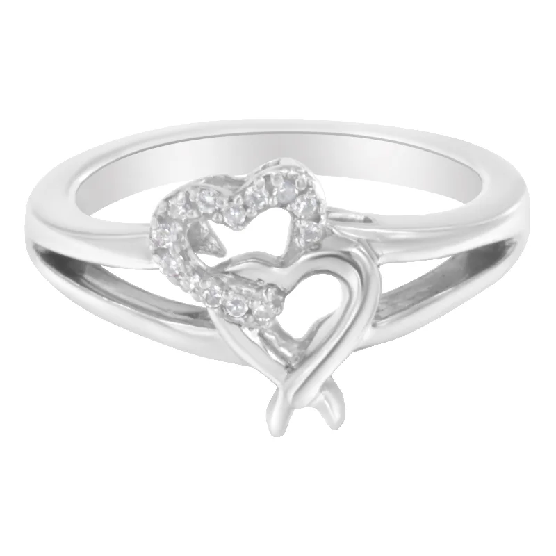 rose gold wedding bands with diamonds-.925 Sterling Silver Diamond Heart Accent Ring.50