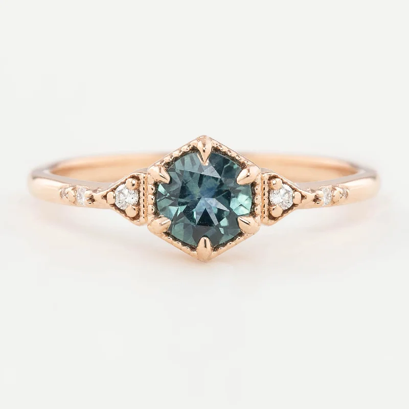 men’s platinum wedding bands-Agatha Ring  0.70ct Blue Green Montana Sapphire, 14k Rose Gold (One of a kind)