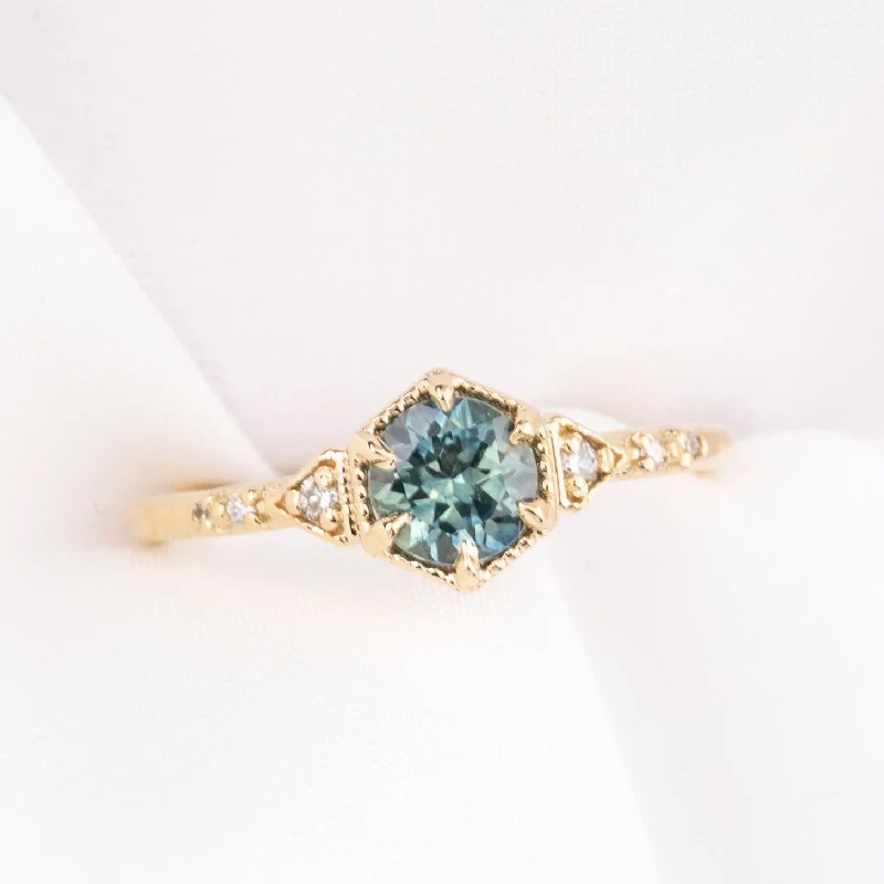 wedding rings for men with diamonds-Agatha Ring 0.70ct Blue Green Montana Sapphire, 14k Yellow Gold (One of a kind)