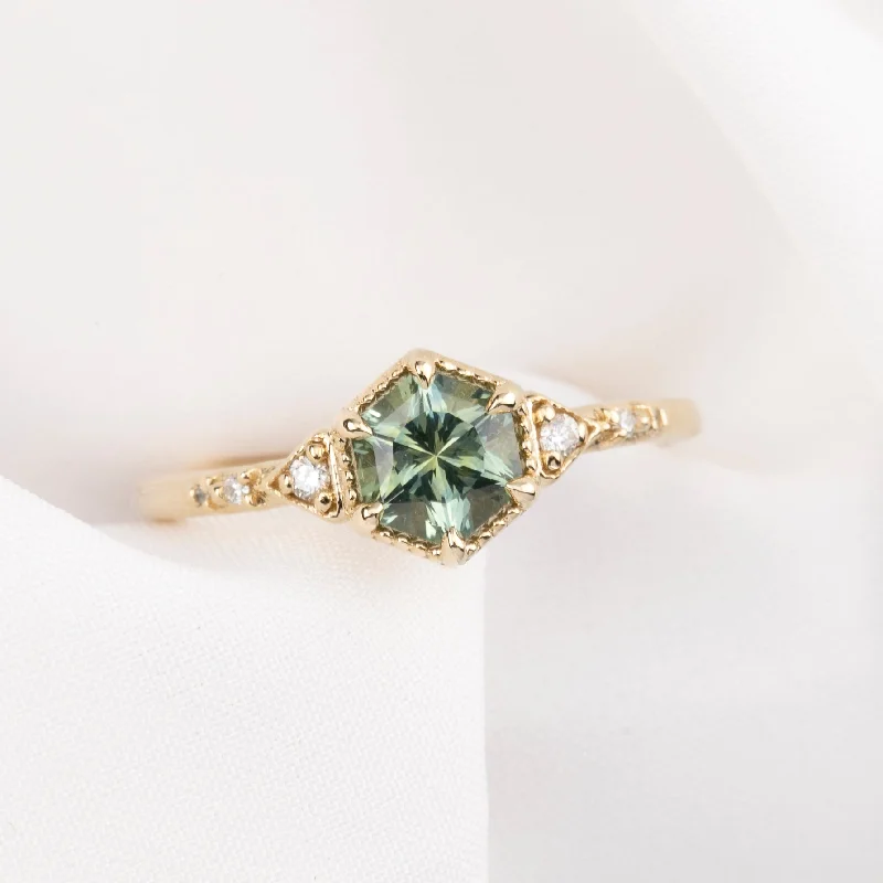 designer wedding rings for women-Agatha Ring 0.88ct Light Green Montana Sapphire, 14k Yellow Gold (One of a kind)