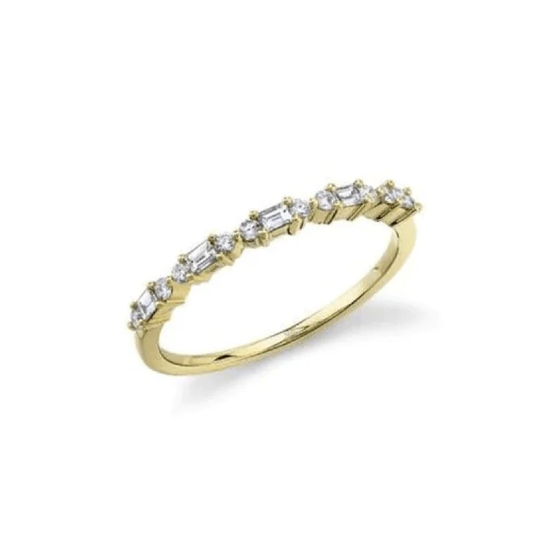 gold wedding bands with small diamonds-Alternating Double Round & Baguette Ring