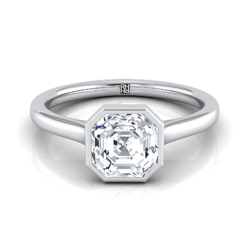 unique rings with rubies for men-18K White Gold Asscher Cut  Simple Bezel Solitaire Engagement Ring