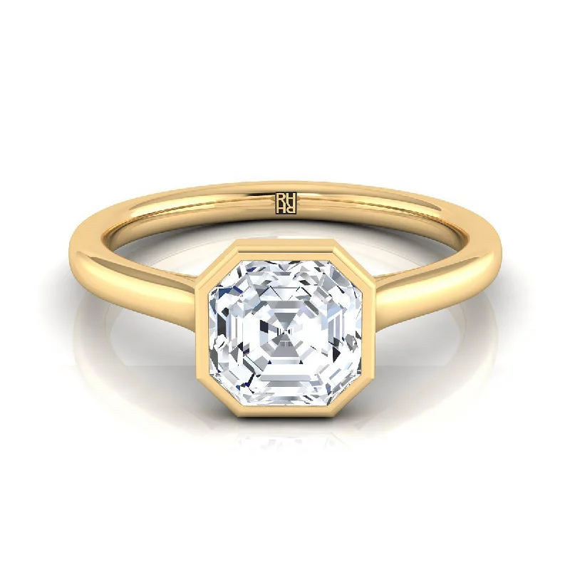 men’s rings with onyx gemstones-18K Yellow Gold Asscher Cut  Simple Bezel Solitaire Engagement Ring