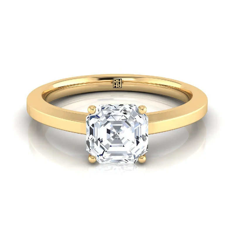 engagement rings with princess-cut diamonds-18K Yellow Gold Asscher Cut  Beveled Edge Comfort Style Bright Finish Solitaire Engagement Ring