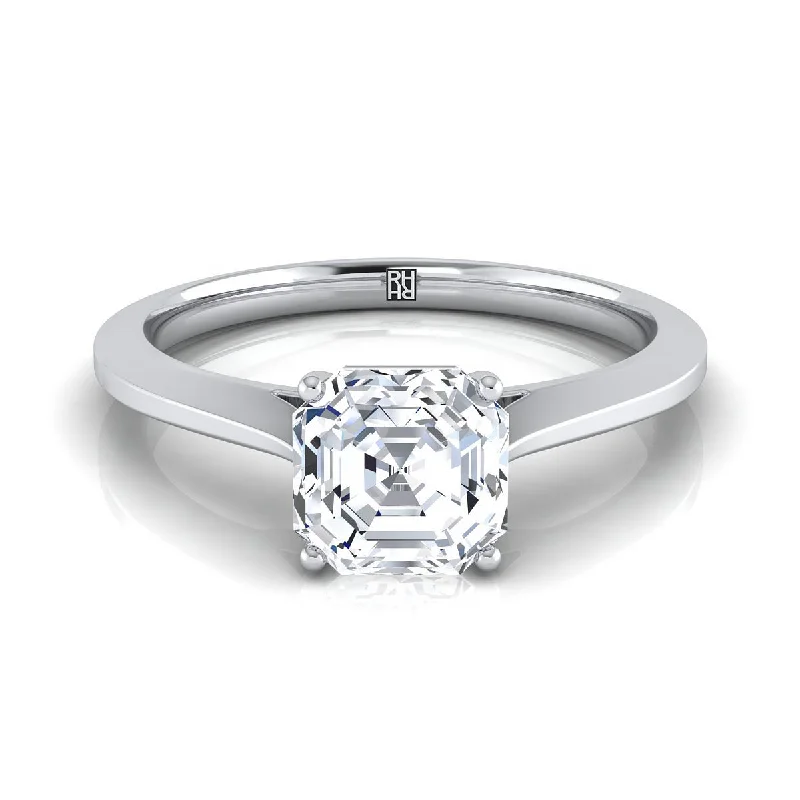 gemstone rings for men with diamonds-18K White Gold Asscher Cut  Timeless Solitaire Comfort Fit Engagement Ring