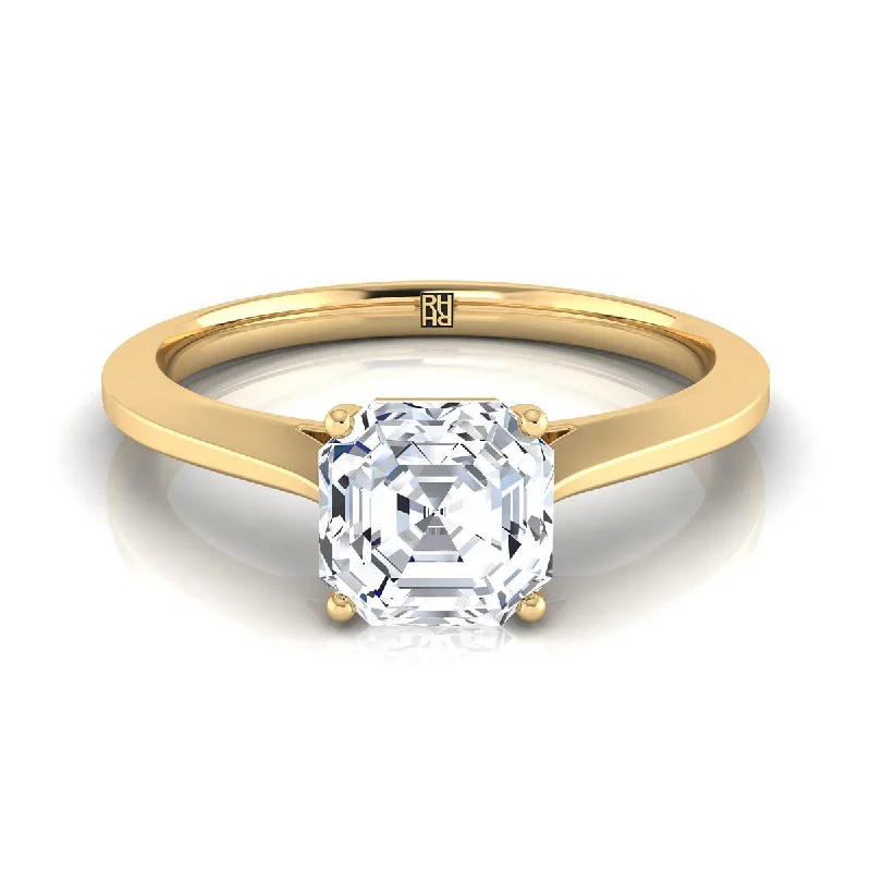 wedding rings for men with diamonds-18K Yellow Gold Asscher Cut  Timeless Solitaire Comfort Fit Engagement Ring