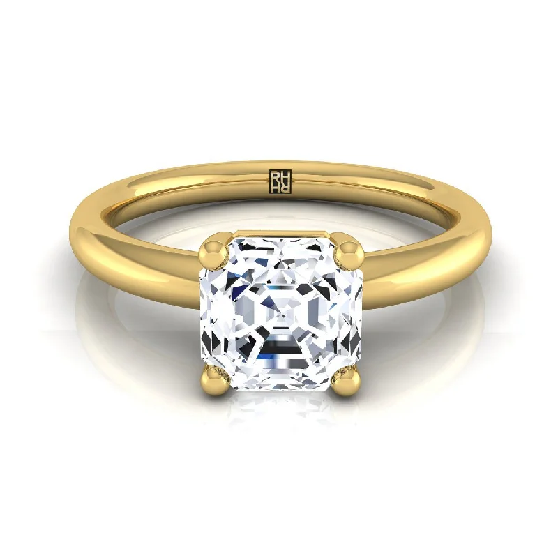 custom-designed wedding rings for men-18K Yellow Gold Asscher Cut Rounded Comfort Fit Solitaire Engagement Ring