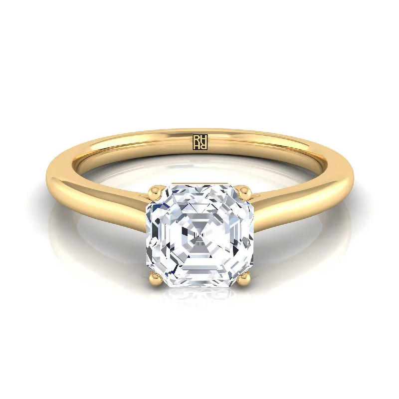 custom sapphire engagement rings-18K Yellow Gold Asscher Cut  Pinched Comfort Fit Claw Prong Solitaire Engagement Ring