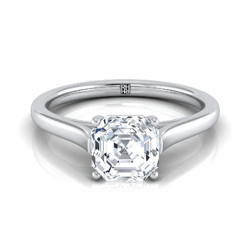 custom engraved rings for men-18K White Gold Asscher Cut  Elegant Cathedral Solitaire Engagement Ring