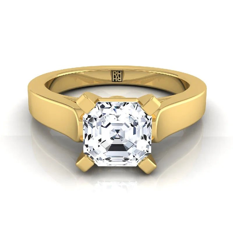 women’s custom wedding rings with engravings-18K Yellow Gold Asscher Cut  Cathedral Style Solitaire Engagement Ring